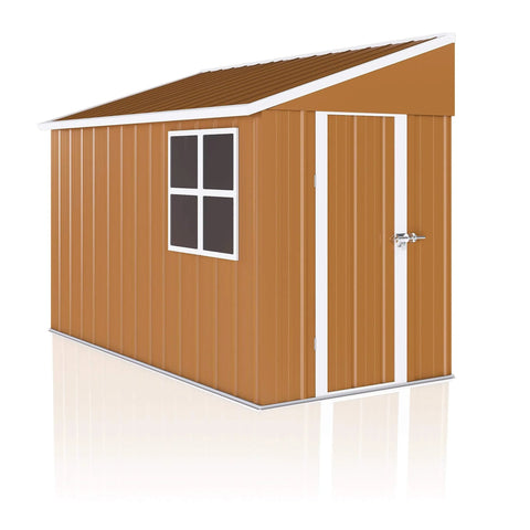 Heavy Duty Metal Tool Shed With Windows Lockable Door And Ventilation Weatherproof Outdoor Storage For Backyard And Lawn Gear 8 By 4 Feet Durable Brown Finish Built To Last For Tool Organization And Patio Equipment