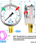 Meanlin 0–60 psi glycerin-filled pressure gauge, 1/4 in NPT, 2.5 in dial, stainless steel; front and side views