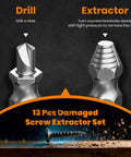 Go To 13 Piece Damaged Screw Extractor Kit For Removing Rusted And Stripped Screws And Bolts With Double Head Extractors And Bits