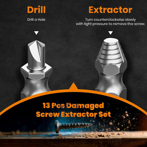 Go To 13 Piece Damaged Screw Extractor Kit For Removing Rusted And Stripped Screws And Bolts With Double Head Extractors And Bits