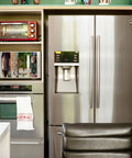 Stainless Steel Look Peel And Stick Contact Paper Silver Vinyl Wrap For Kitchen Appliances And Fridges Self Adhesive Wallpaper Easy To Install 17.7In Wide By 78.7In Long applied on refrigerator in modern kitchen