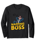 Nap Like A Boss Nap Meme Long Sleeve Shirt For Office Pros with cartoon man in sunglasses, classic fit, lightweight comfort