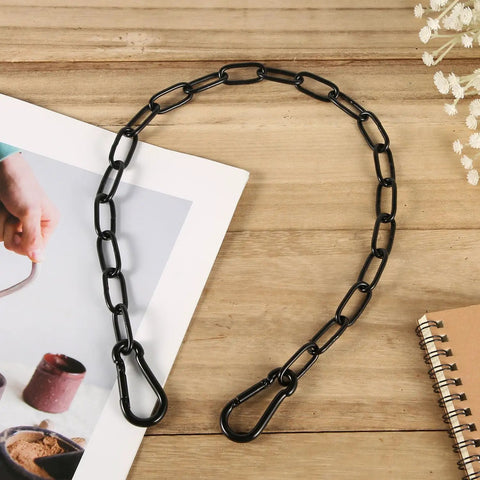 Stainless Steel Gate Chain Lock 20 Inch With Dual Carabiners Weatherproof Gate Link Chain on wooden surface