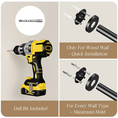 Installation of Ultimate Wall Mounted Closet Organizer Game Changer With Hefty Industrial Pipe Build using included drill bit.