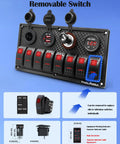 Red 8 Gang Rocker Switch Panel With LED Illumination Waterproof Digital Voltage Display Dual USB Ports and accessories
