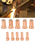 Solid Crafted 1.5Mm Copper Nozzle Electrode Kit With 10 Pieces For PT100 Series Plasma Cutter, featuring 5 copper nozzles and 5 electrodes.