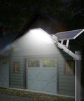500W Solar Parking Lot Lights Outdoor Flood Lighting 18000LM Dusk to Dawn Remote Control illuminating garage at night
