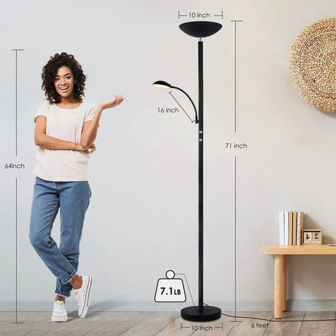 Dimmable LED Floor Lamp With 20W Main Light And 5W Reading Lamp 2500 Lumens Of Warm 3000K Glow For A Room Filling Crisp Bright Homey Vibe