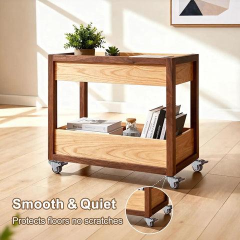 1.5 Inch Rubber Caster Wheels With Brake And Bonus Tools Ultra Smooth Roll Swivel Casters 360 Degree Turning For Sofas Tables And Workbenches 300 Lbs Capacity Set Of 4 No Sweat Setup Now on a wooden cart.