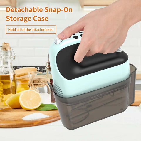 9 Speed Digital Hand Mixer With 400W Kickin Power And Featherlight Build, Smooth Operating Electric Handheld Unit For Baking Projects in detachable storage case.