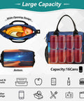 Desert Sky Large Cooler Bag Portable Leakproof Insulated Lunch Tote For Gals Holds 18 Cans with top zipper and content view.