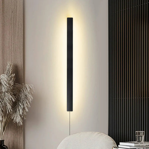 Modern No Fuss Plug In Long Wall Sconce 39 Inch Black Matte LED Wall Light 20W 3000K Warm White Acrylic Indoor Wall Lamp