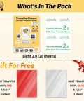 Light Tee Transfer Paper for Inkjet Printers 20 Sheets 8.5x11 Inches Printable Iron On Transfers for Light Fabric packaging and bonus vinyl sheets