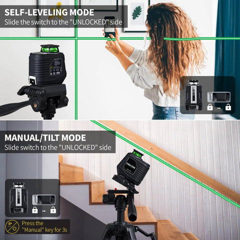 Pro Grade 360 Degree Self Leveling Laser Level With Tripod And Carry Pouch Green Cross Line Laser For DIY Home Projects 100 Ft Bright Range With High Accuracy Perfect For Wall Tile Floors And Picture Hanging, green line level on tripod
