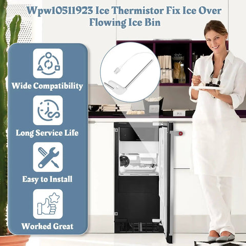 Ice Maker Bin Temperature Sensor Replacement For Whirlpool, No Brainer Install, Precise Temperature Readings, Fixes Slow Ice, Off Temperature Displays, Alarm Errors, Energy Drain, Reliable Home Kitchen Upgrade, installed in refrigerator