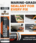 Heavy Duty Black Hybrid Sealant And Adhesive For Quick Pond Leak Fixes And Koi Tank Repairs Pro Grade MS Polymer Caulk 300ml tube with applicator.