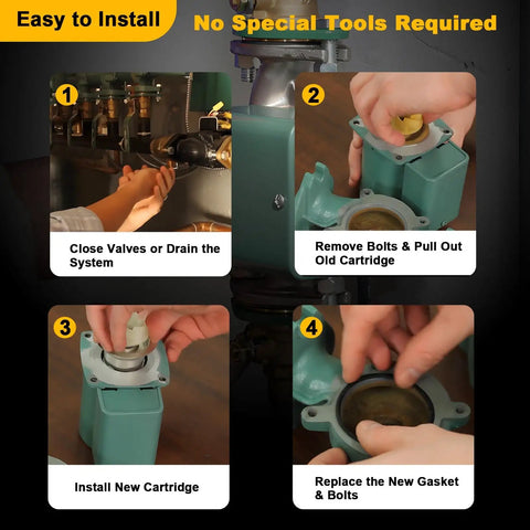 Installation steps for 005-020RP Replacement Cartridge Assembly for Taco 005 Circulator Pump, showing easy handling.