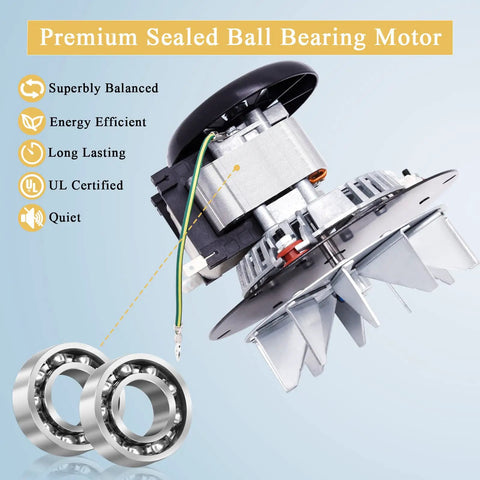 Exhaust Blower Motor Replacement 80602 with sealed ball bearing, 115V, 2600 RPM, fits Vogelzang VG5790 VG5770 Ashley, pellet stove use