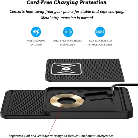 Rugged Wireless Car Charging Pad For Chevy Blazer EV 2024 To 2026 shows dual-layer design with non-slip base and Qi charging area.