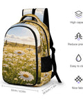 Dewy White Daisy Meadow Printed Unisex Backpack With Large Capacity For School And Travel Durable Polyester Daypack With Breathable Comfort Straps And A Sturdy Zipper Perfect For Everyday Use