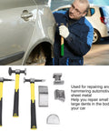 7 Piece Auto Body Repair Kit With Carbon Steel Hammer And Dolly Set in use for car dent repair