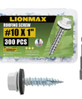 Top Shelf Badass Metal Roofing Screws Number 10 X 1 Inch 300 Pack with rubber washers in clear box and drill bit.