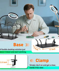 Person using Dual 5X And 10X Magnifying Desk Lamp with Light, Flexible Magnetic Helping Hand, Large Clamp Base for PCB work