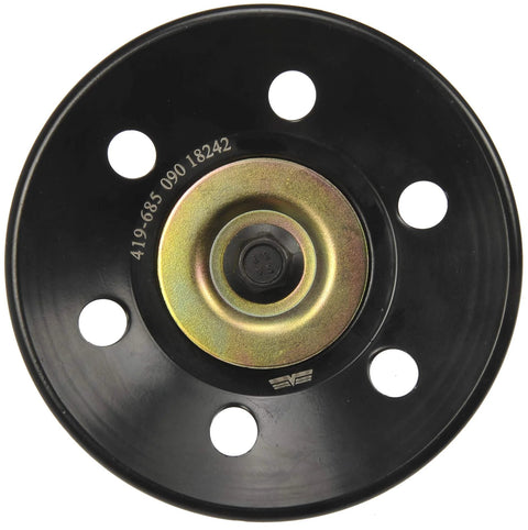 Dorman 419-685 accessory drive belt idler pulley, black with gold-toned center, front view