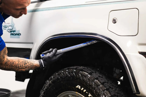 Fender Well Brush With ProGrip Ergonomic Handle And Stiff Synthetic Bristles For Deep No Hassle Wheel Well Cleaning Easy Car Detailing Tool For Reaching Tight Grooves Durable Versatile Vermijl Aqua Purple Color used on truck wheel well
