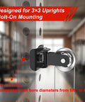 2 Pack Rotating Pulley Attachment For 3x3 Power Rack Swivel Aluminum Cable Setup With 1 And 5/8 Inch Adapters mounted on 3x3 rack.