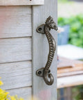 Two Pack Seahorse Cast Iron Door Handles Set, Heavy Duty Rustic Barn Cabinet Pulls for outdoor shed door