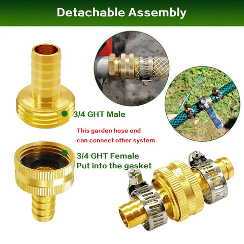 Top Rated Heavy Duty Garden Hose Repair Kit With Four Complete Sets Featuring Solid Brass Barb Couplings Plus GHT Male Female Adapters For Easy Fixed Or Flexible Setup 3/4 GHT