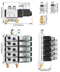 Five Station 24V DC Solenoid Valve Manifold Five Way Two Position Pneumatic Air Valve with 1 4 In PT Ports Includes Manifold Base