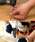 Premium Six By Five Eighths Inch Wood Screws 100 Pack Flat Head Phillips in use with a drill for furniture assembly.