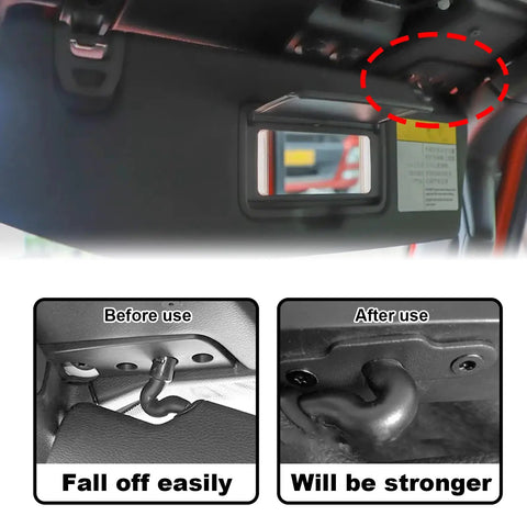 Sun Visor Repair Kit Left And Right Mounting Clips For Jeep Wrangler JK 2018 To 2022 And Gladiator 2020 To 2022 installation comparison