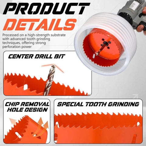 Otoolling orange hole saw set for recessed can lights (4–6 in) with center drill bit and dust bowls
