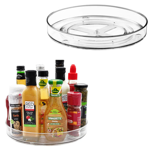 Two Pack 11 Inch Lazy Susan Organizer With Non Slip Turntable for cabinet fridge kitchen pantry under sink vanity and more.