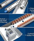 Beefed Up Heavy Duty Full Extension Drawer Slides Set for Cabinets and RVs Side Mount Ball Bearing Rails, polymer grease, and steel bearings