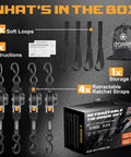 Self Retracting Ratchet Straps 1 Inch By 10 Feet, 1650 Pound Break Strength, 4-pack with soft loops and storage bag image.