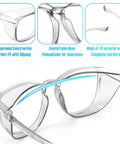 Four Pack Anti Fog Safety Glasses For Women Nurses Anti Blue Light Blocking Eye Protection ANSI Z87 Plus Scratch Resistant UV Shield Rainbow Colors Purple Pink Green highlighting construction and material details