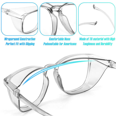 Four Pack Anti Fog Safety Glasses For Women Nurses Anti Blue Light Blocking Eye Protection ANSI Z87 Plus Scratch Resistant UV Shield Rainbow Colors Purple Pink Green highlighting construction and material details