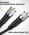RG8X Coax Cable 2ft with PL-259 UHF Connectors, low-loss 50 ohm. Close-up of nickel-plated connectors with gold-plated pins.