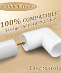 Twelve Pack Three Quarter Inch PVC 90 Degree Elbow Fittings Furniture Grade UV Resistant For SCH40 Pipe on wood surface