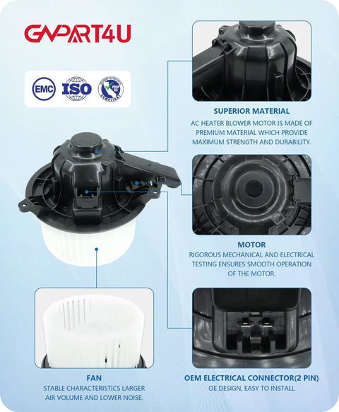Diagram of Front Blower Motor 700237 Replacement For Ford F150 2009 2014 with features and component details