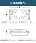 Dimensions diagram for Matte Black Five Pack Cabinet Handles With Three Inch Center To Center Spacing Vintage Drawer Pulls.