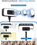 Super Sharp 4K Streaming Webcam With Auto Focus And Soft Key Light For Pc Laptop Desk Setup showing camera features and zoom options.