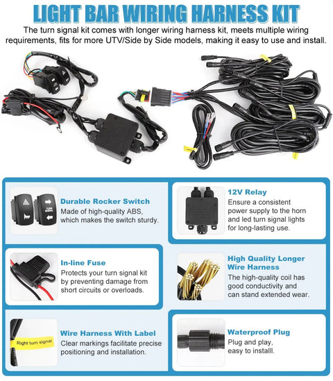Plug And Play Universal UTV Turn Signal Kit With Horn And Rocker Switch Wiring Harness Pre Wired Blinker Street Legal components