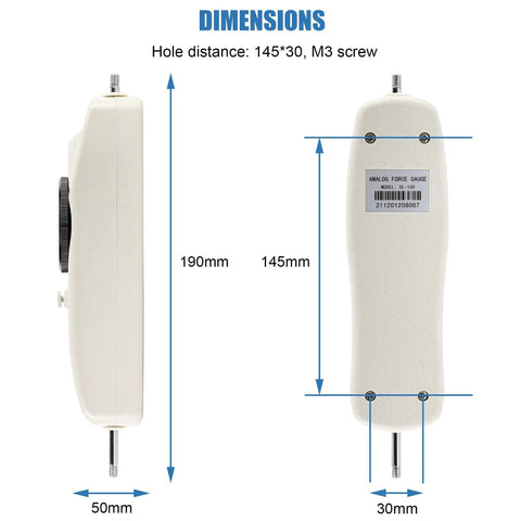 Pro Grade 100 Pound Push Pull Force Gauge With Calibration Certificate Tough ABS Shell Precise 0.5 Pound Resolution 10mm Stroke 190mm x 50mm dimensions
