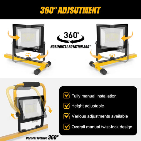 360 degree adjustable features of Beastly Bright 21000 Lumen LED Tri Head Work Light On Stand With IP66 Waterproof Tripod