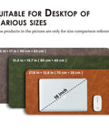 Three desk pads in various sizes, including the Forest Green Distressed PU Leather Desk Pad Non Slip Desk Mat For Home And Office Large 36x17 Inches Ideal Desk Organizer Heavy Duty Mouse Pad And Desk Mat For On Top Of Desks All Weather Water Resistant.